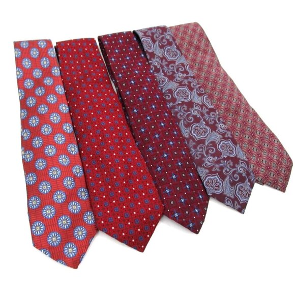Lot of 5 Jos A Bank Signature Collection Mens Neckties Red 100% Silk Designer - Picture 13 of 14